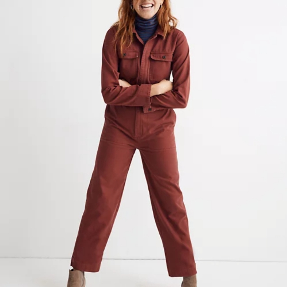 Madewell Straight Leg Coverall Jumpsuit Brick Red Rust Size M